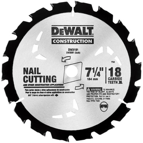 Series 20 7-1/4" 18T Nail Cutting Circular Saw Blade - DW3191