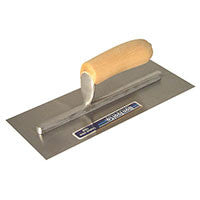 HIGH CARBON STEEL FINISHING TROWEL WITH CAMEL BACK WOOD HANDLE - 11 1/2" x 4 1/2"